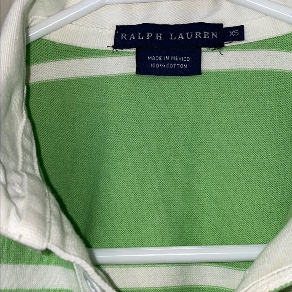XS Green & White Stripe Ralph Lauren Rugby Polo - Picture 3 of 5